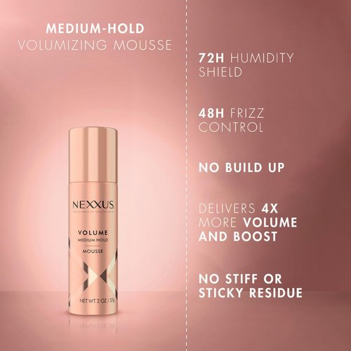Nexxus Travel Mousse - Volume Medium Hold 4-Pack | 72-Hour Anti-Humidity Shield, 2 Oz Each