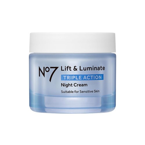 No7 Lift & Luminate Night Cream - Anti-Wrinkle Collagen Peptide Moisturizer with Hyaluronic Acid & Hibiscus - 1.7 Fl Oz for Radiant Skin