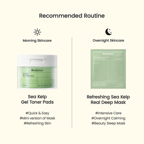 Biodance Sea Kelp Gel Toner Pads, Calming Toner Pads for Sensitive Skin, Oil & Sebum Control, Refreshing Blemish Care, Pre-Soaked Pads, Korean Skin Careㅣ4.93 fl.oz.(140g)*60Pads