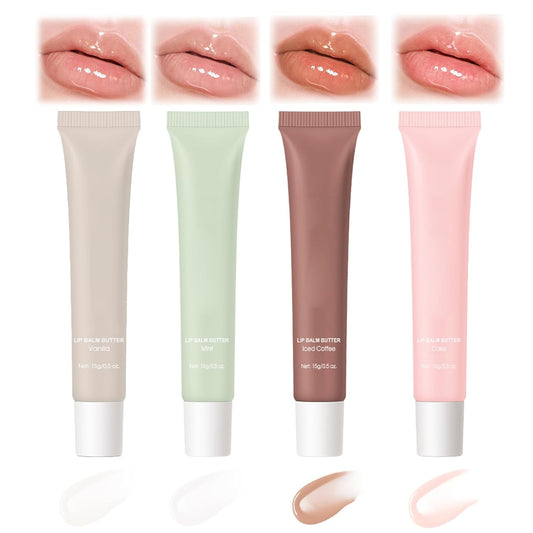 Skiennix 4-Pack Lip Balm Set | Hydrating Tinted Lip Butter & Moisturizing Gloss for Women
