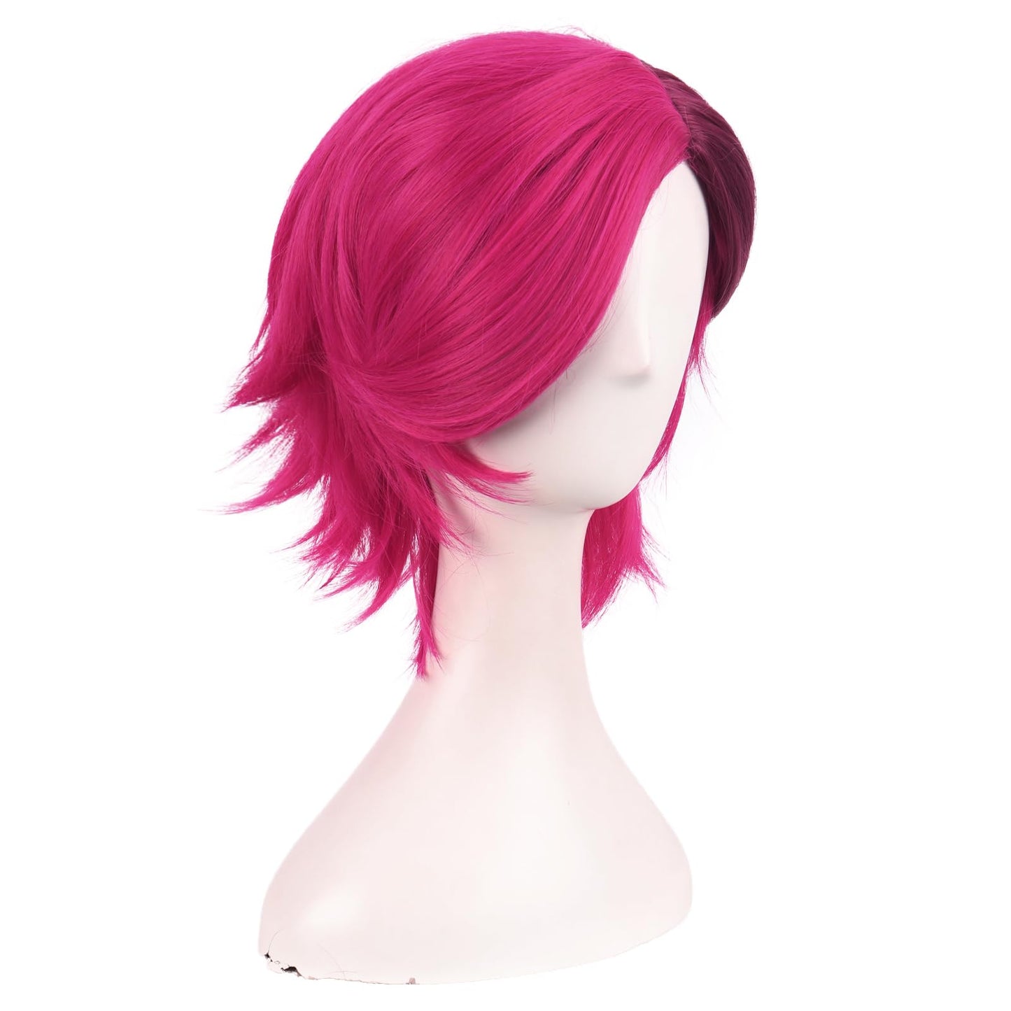 MapofBeauty 14 Inch/35 cm Cosplay Anime Short Synthetic Layered Bob Wavy Wigs Curly Hair for Party (Hot Pink/Purple Red)