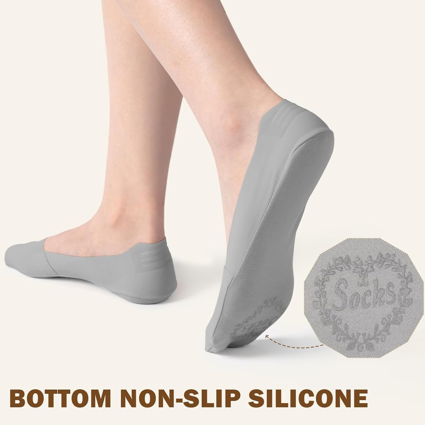 Sofier No Show Socks for Women - Non-Slip Low Cut Thin Silky Dress Footies | 6 Pairs in Black & Beige