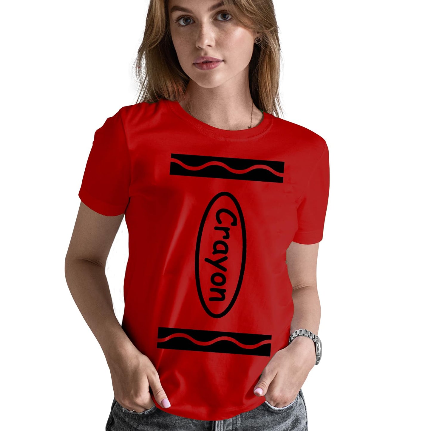 Veracco® Crayon Funny T-Shirts – Halloween Shirt for Women Girls Cool Halloween Costumes Adult Crayon Costume Red