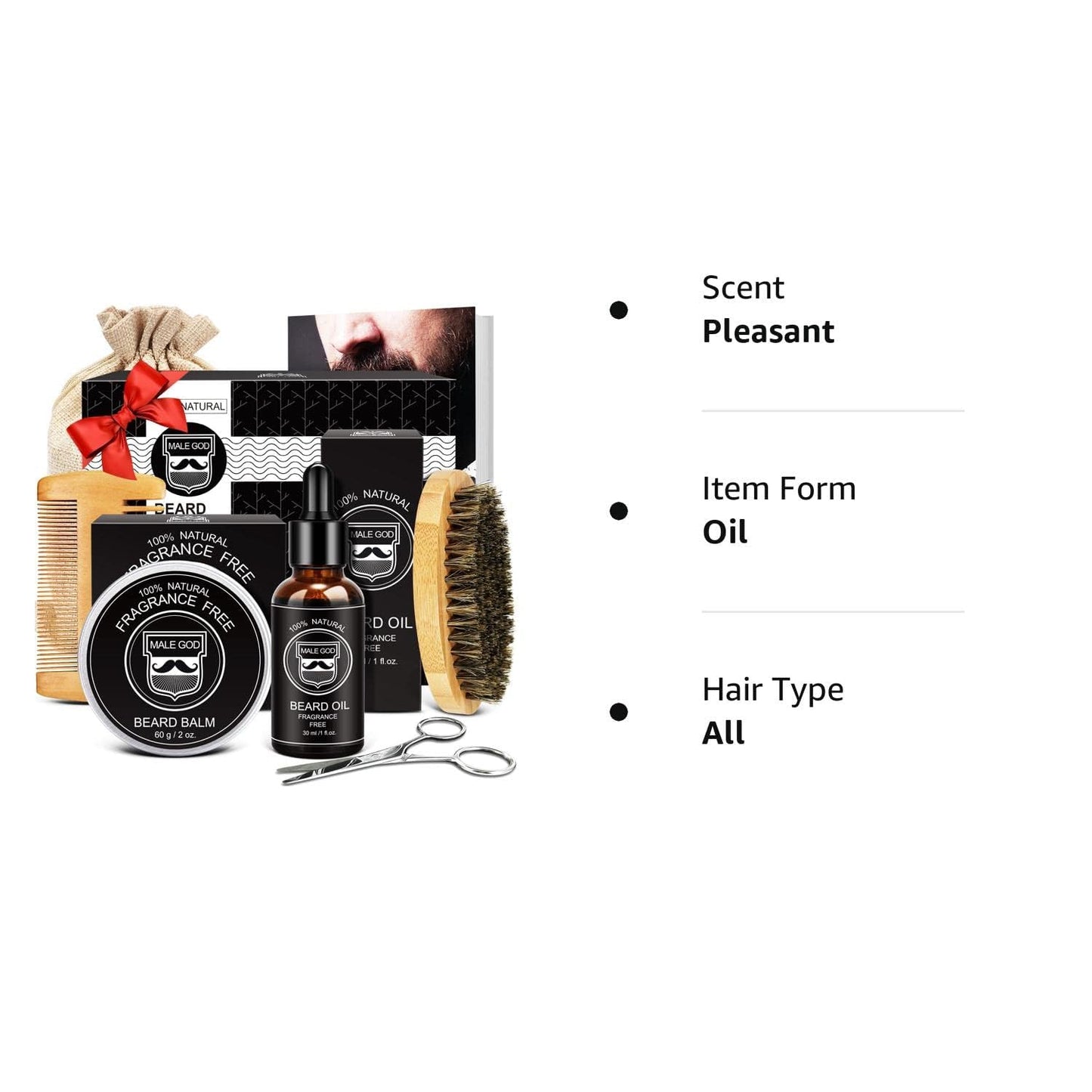 MALE GOD Gifts for Men, Beard Kit with Beard Oil, Balm, Comb, Brush, Scissors, Beauty Gift Sets for Him, Birthday & Christmas, Stocking Stuffers for Adults Men, Boyfriend, Husband, Son, Friend, Dad