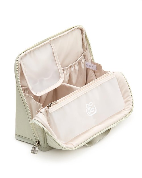 EACHY Standing Makeup Bag - Large Waterproof Cosmetic Bag & Toiletry Bag Organizer with Phone Holder, Detachable Dividers, Wipe-Clean Brush Pouch for Women