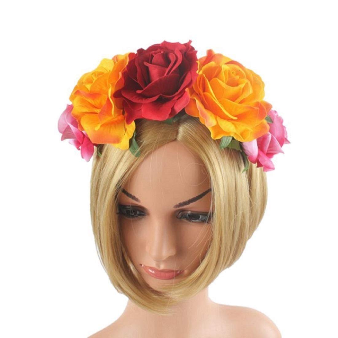 Vividsun Rose Flower Headband Floral Crown Day Of The Dead Headpiece (rose/red orange)