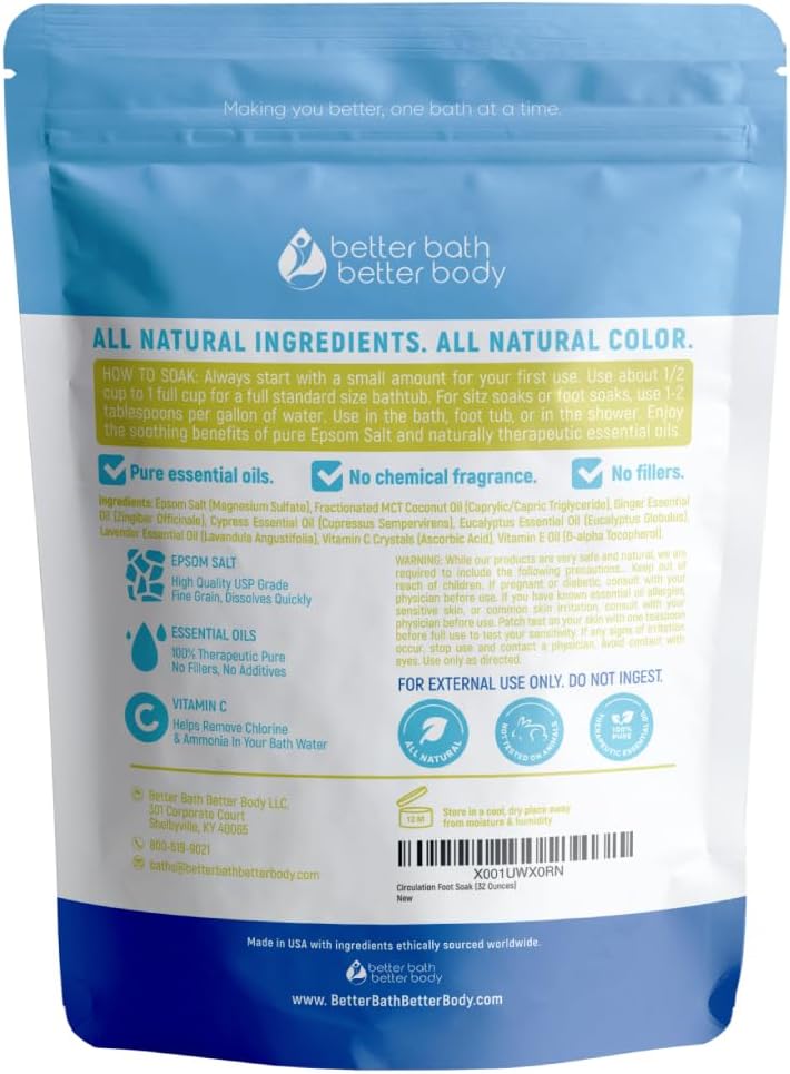 Skiennix Epsom Salt Foot Soak - 32 Ounces with Ginger & Cypress Essential Oils | Vitamin C Infused, BPA-Free Pouch