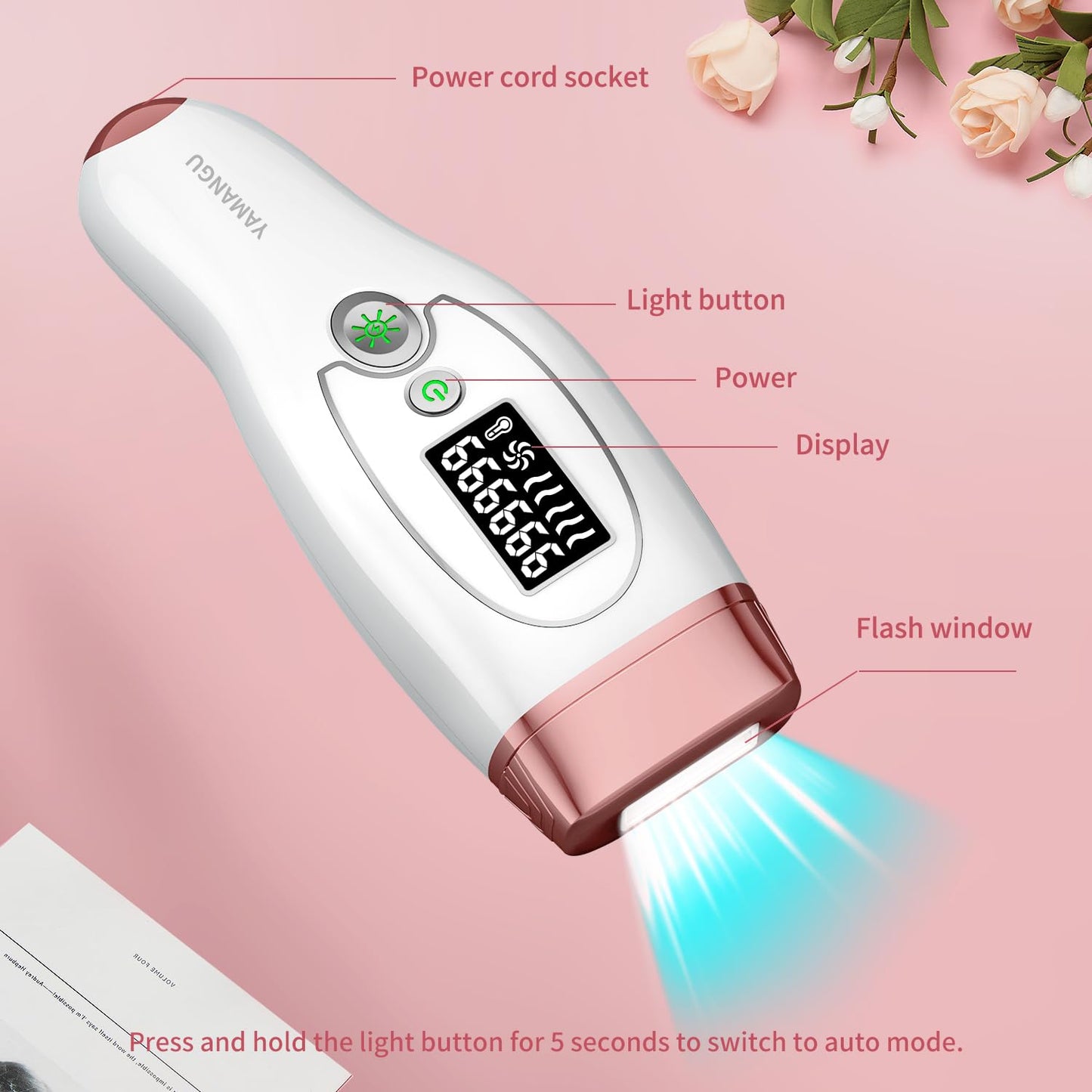 Painless Hair Removal for Women Permanent,at Home Hair Removal Device for Women and Man Facial Armpits Legs Arms Bikini Line Whole Body (Light red - white)