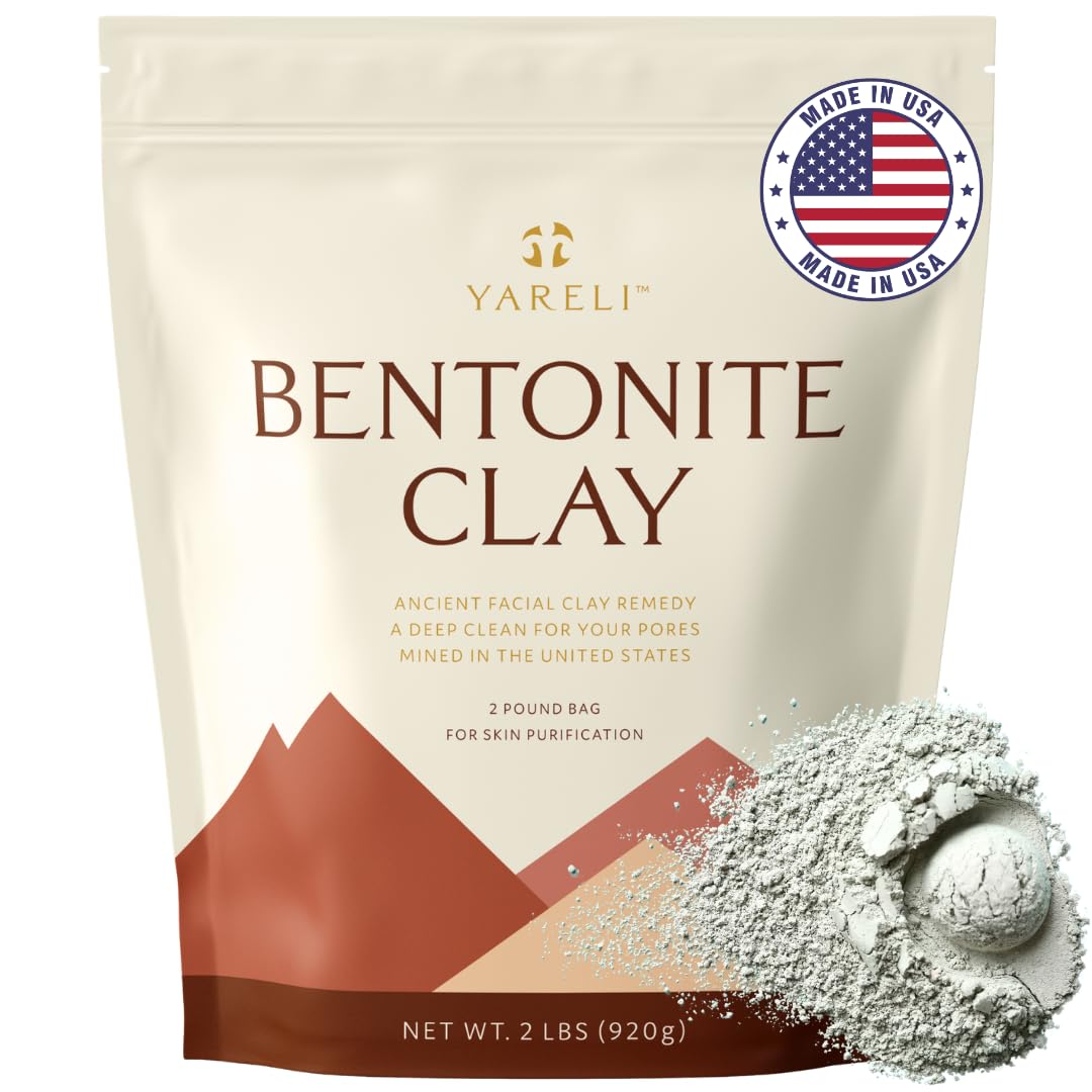 YARELI Bentonite Clay Powder - Pure Indian Healing Facial Mask & Cleansing Bath, 2lb (32oz)
