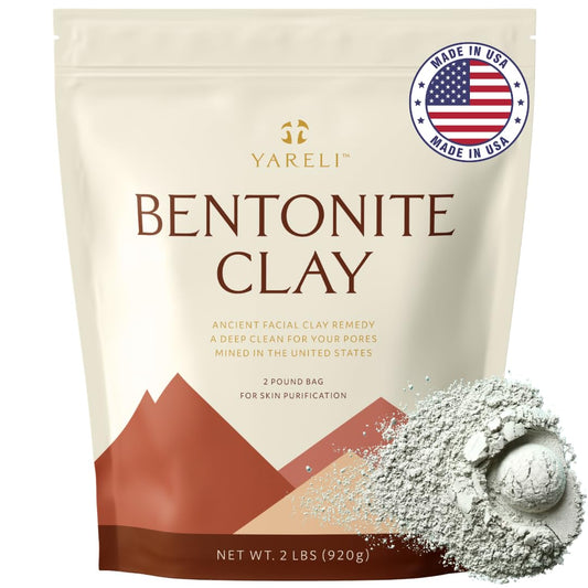 YARELI Bentonite Clay Powder - Pure Indian Healing Facial Mask & Cleansing Bath, 2lb (32oz)