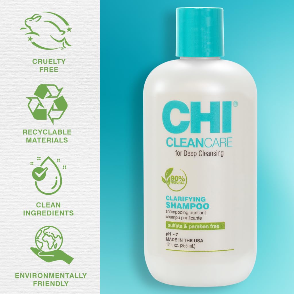 CHI CleanCare Clarifying Shampoo - Deep Cleansing Formula for Hair & Scalp | 12 Oz, Sulfate-Free & Moisture-Restoring