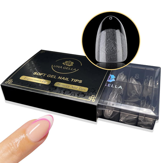 UNA GELLA Short Nail Tips Oval Almond Shape, 240Pcs Short Oval Almond Nail Tips Full Cover Acrylic False Nails 12 Sizes Pre-file Soft Gel Nail tips for Nail Extension at Home DIY Salon with Box