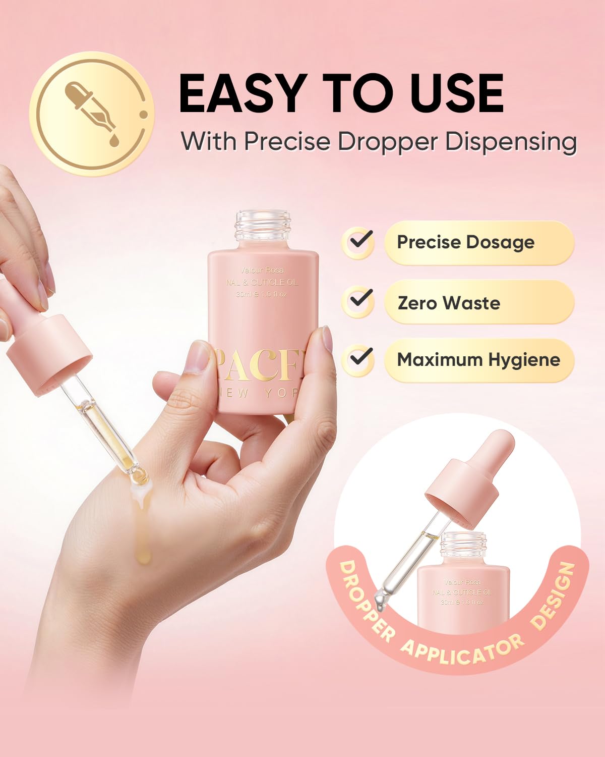 Velour Rosa Nail & Cuticle Oil - 100% Natural Hydrating Treatment with Jojoba Oil & Vitamin E - 1.0 fl oz