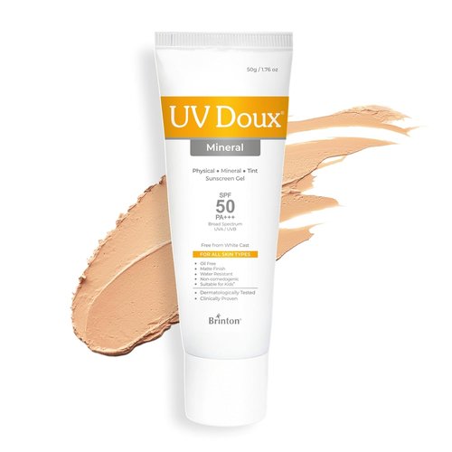 **UV Doux Mineral Sunscreen SPF 50 PA+++ - Tinted, Oil-Free & Water Resistant | No White Cast for Sensitive Skin | 50g/1.7oz**