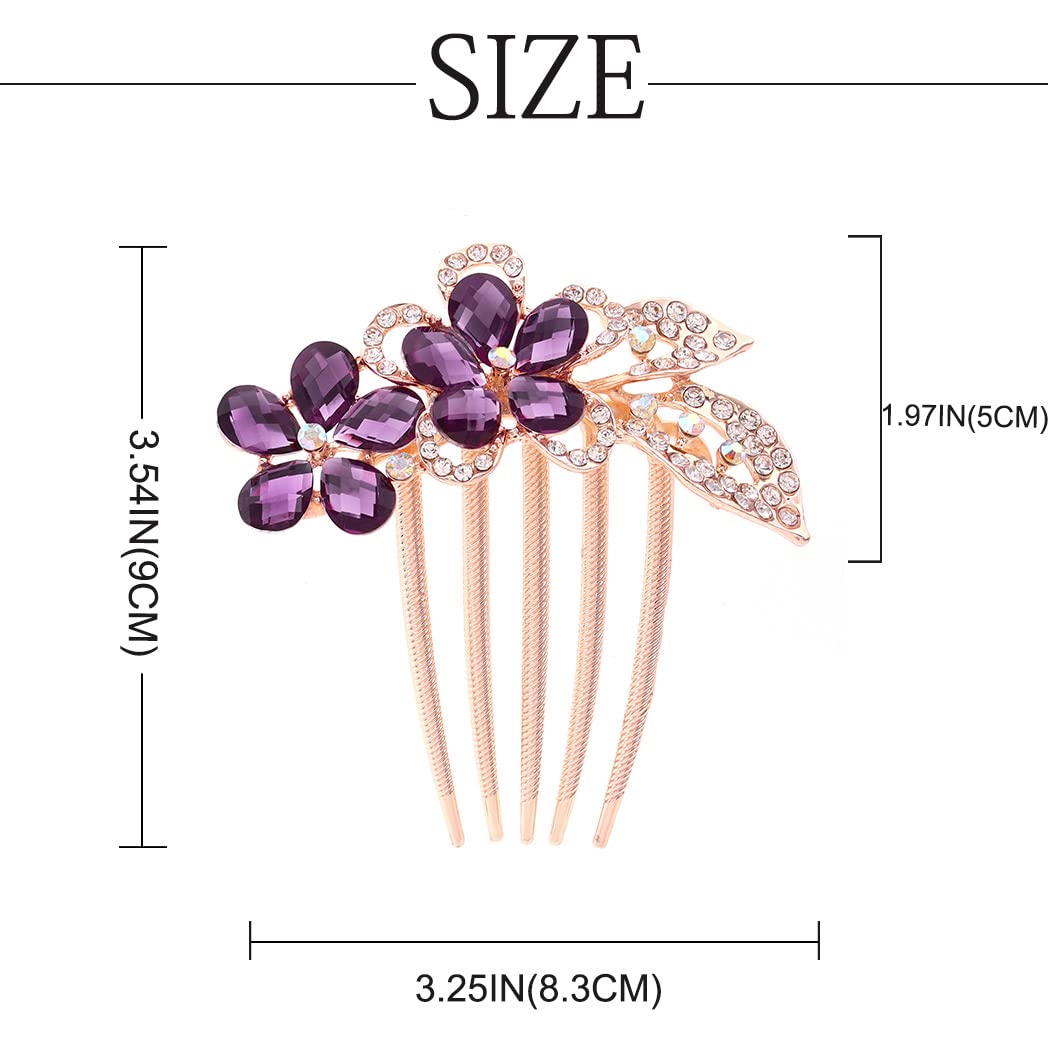 Bohend Rhinestone Hair Comb Flower Crystal Hairpieces Wedding Hair Accessories Jewelry for Women and Girls (violet)