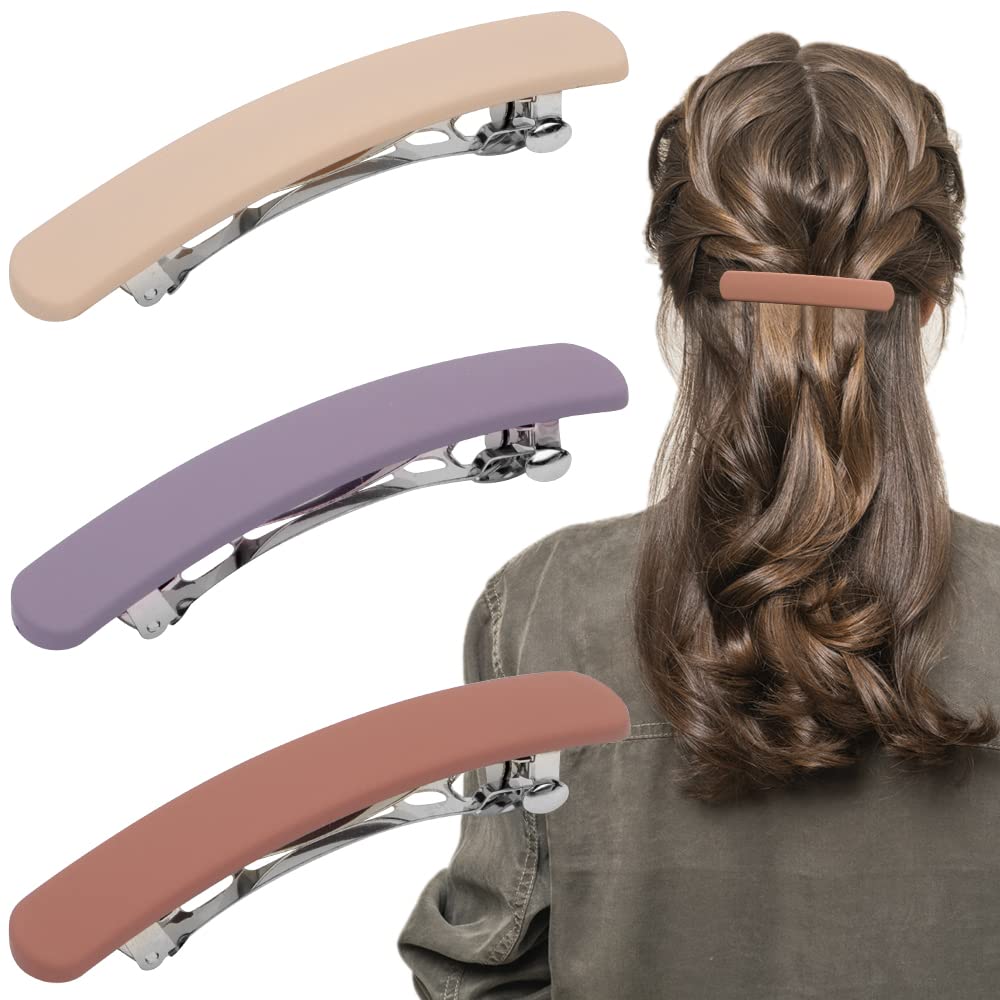 ATODEN Women's Matte Barrettes - 3 Pcs Flat French Vintage Hair Clips for Thin Fine Hair, Strong Hold and Non-Slip Hair Styling Accessories