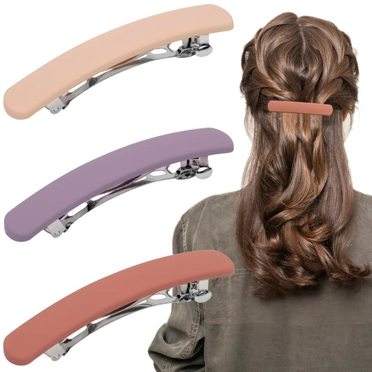 ATODEN Women's Matte Barrettes - 3 Pcs Flat French Vintage Hair Clips for Thin Fine Hair, Strong Hold and Non-Slip Hair Styling Accessories