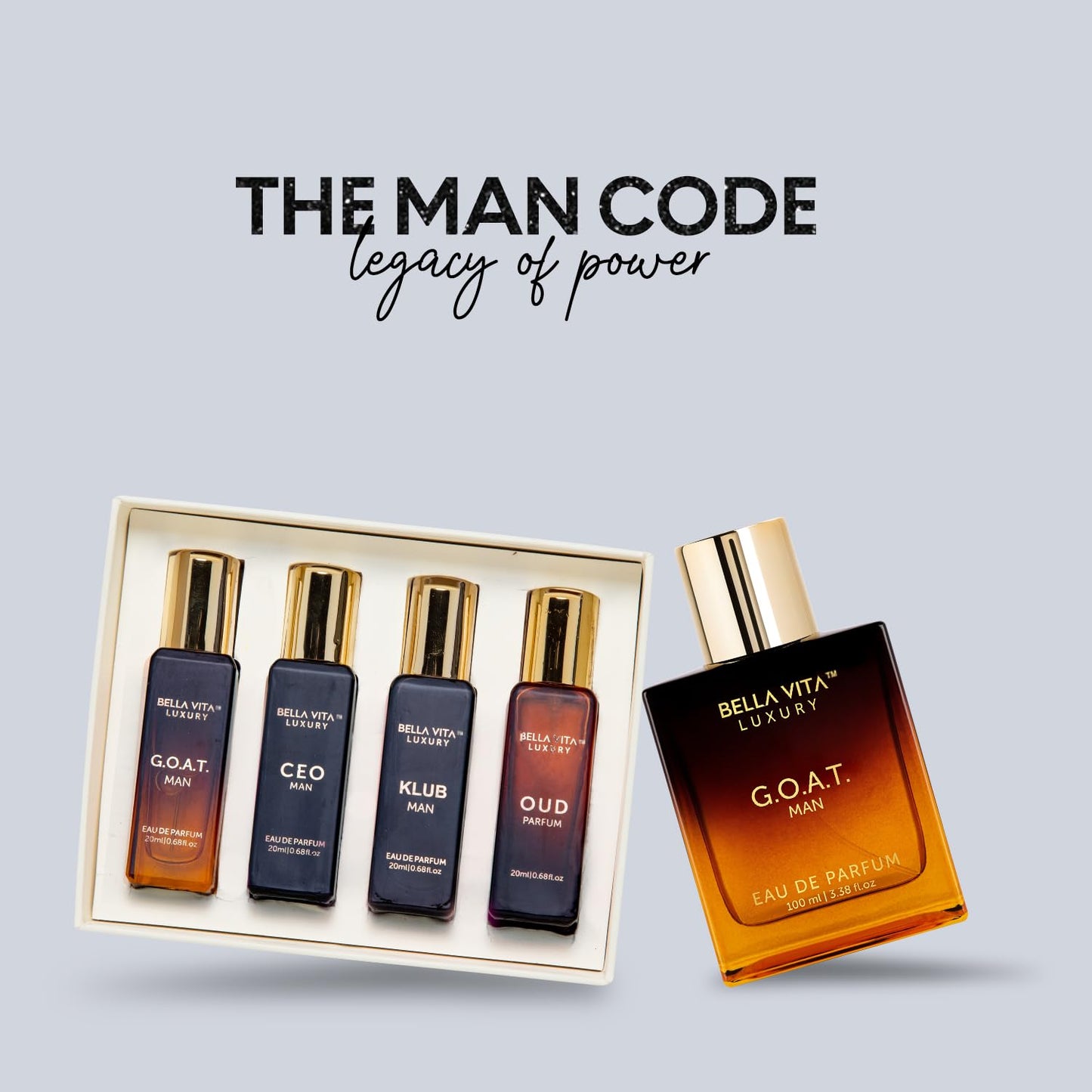 BellaVita Luxury Men's Gift Set - G.O.A.T. Man Perfume Combo | Long-Lasting Cologne with Bergamot, Lavender & Patchouli