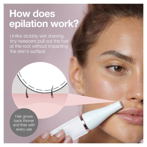 Braun Face Epilator - 3-in-1 Facial Hair Removal Device with Cleansing Brush & Skin Toning Extras