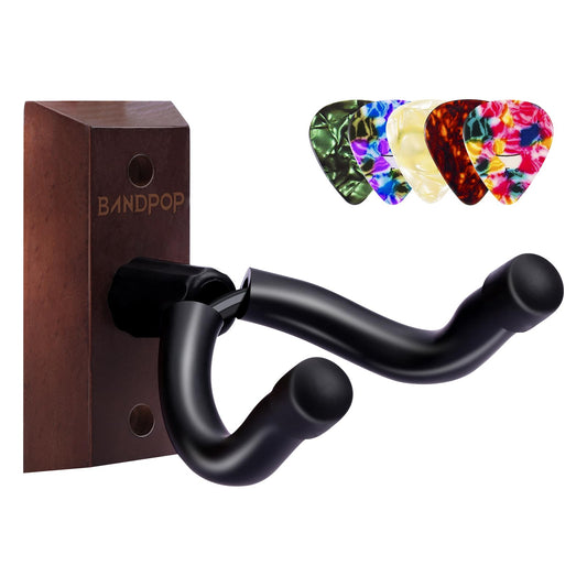 Bandpop Guitar Wall Mount - Solid Beech Wood Guitar Hanger with 5pcs Picks for Acoustic, Electric, Bass, Banjo, Mandolin