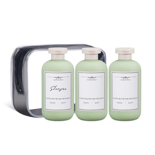 ASEVAT 10 oz Travel Refillable Shampoo and Conditioner Bottles, Travel Bottles for Toiletries, Plastic Squeeze Bottles with Flip Cap for Lotion, Liquids (3Pcs)