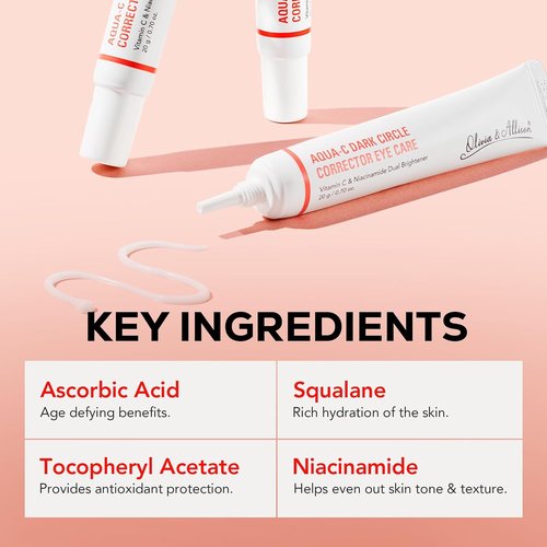 Olivia & Allison Dark Circle Corrector Eye Serum - Brightening Vitamin C, Squalane & Niacinamide (0.70 oz)
