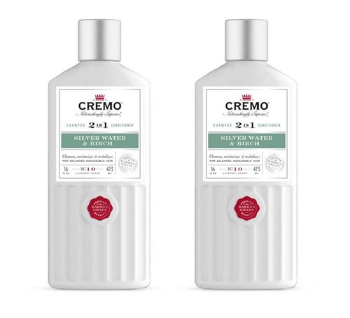 Cremo Barber Grade Silver Water & Birch 2-in-1 Shampoo & Conditioner, 16 Fl Oz (2-Pack)