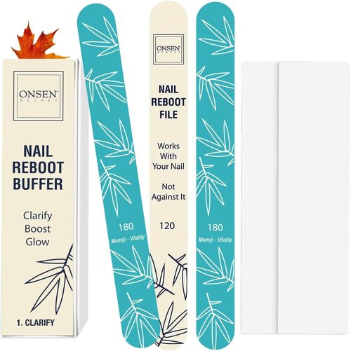 Onsen Nail Shape & Shine Kit - 3-Way Buffer Block with Extra Pads & 6-Pack Professional Files for Natural & Acrylic Nails