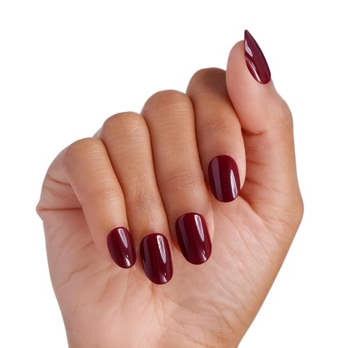 Impress Color Press On Nails - 'Over You' Solid Burgundy | Short Oval, Chip-Proof & Smudge-Proof Design