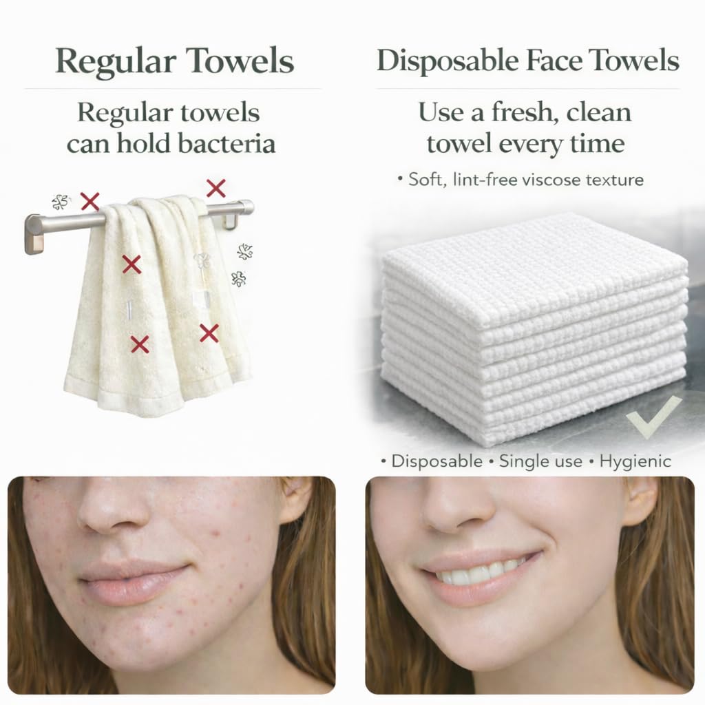 SoftBloom Disposable Face Towels - XL 50 Count Biodegradable Viscose | Ultra Soft for Sensitive Skin & Makeup Removal