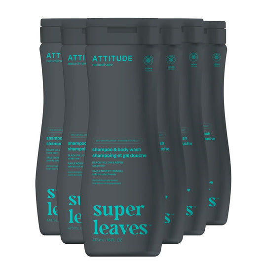 ATTITUDE 2in1 Shampoo & Body Wash - EWG Verified, Vegan Formula with Black Willow & Aspen | 16 Fl Oz (Pack of 6)