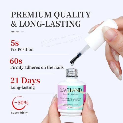 SAVILAND Gel Nail Glue: 15 ML Gel Nail Glue U V Nail Glues Super Strong Nail Glues for Press Ons, Long Lasting Nail Tips Manicure Art Tool Nail Lamp Needed