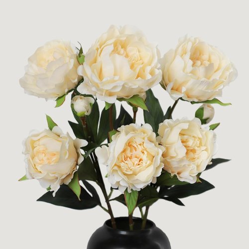 KBREE Artificial Peonies - Real Touch 25.2" Flowers, 3 Pcs Lifelike Stems for Vases & Bouquets | Cream White