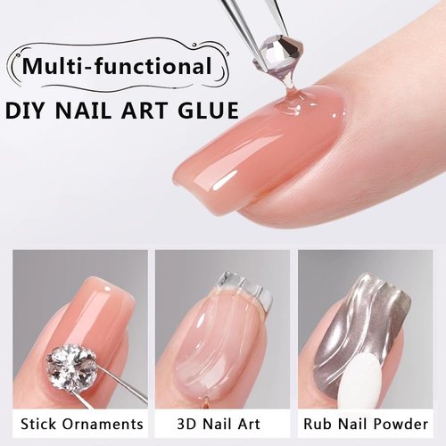 SUTOKAKA Rhinestone Glue for Nails, Super Strong Gel Nail Glue for Nail Charms Resin Gems Diamonds Beads Jewelry Decorations 3D Nail Gel 30ML Cured Need