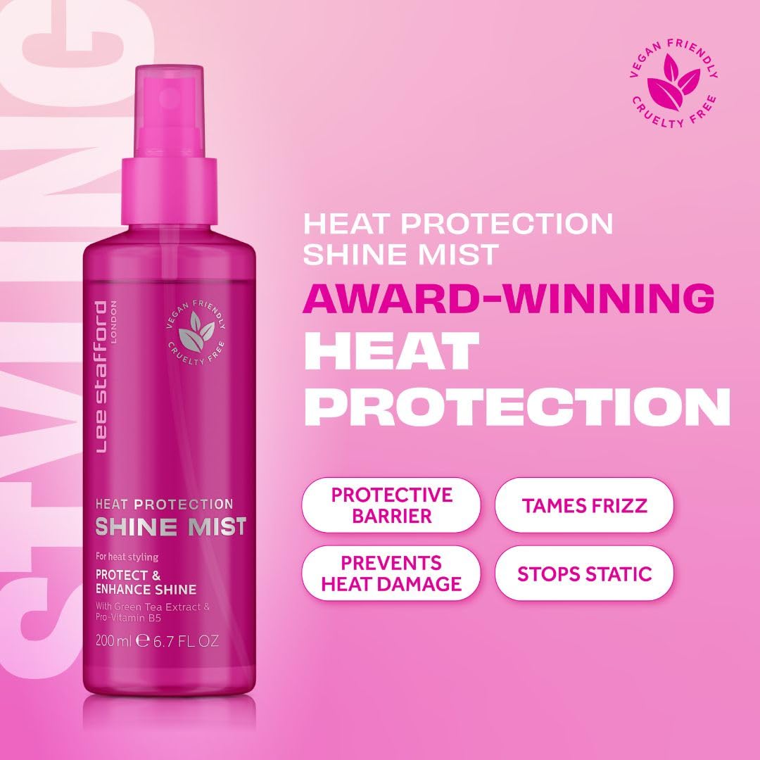 Lee Stafford Heat Protectant Spray | Styling Collection - Frizz Control Thermal Defense Shine Mist for Daily Use, Flat Iron & Blow Dry Safe, 6.7 Fl Oz