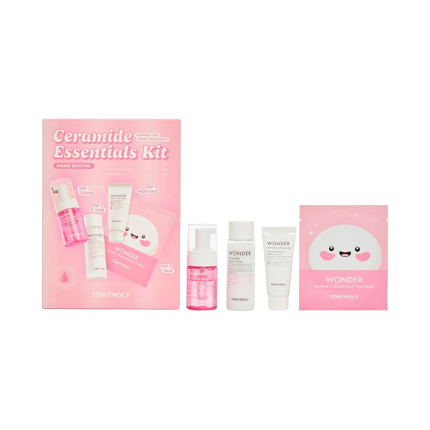 TONYMOLY Wonder Ceramide Mochi Essentials 4-Piece Skincare Set – Hydrating Korean Skincare Travel Kit with Ceramides, Hyaluronic Acid & Cica – Barrier Repair Routine for Dry & Sensitive Skin