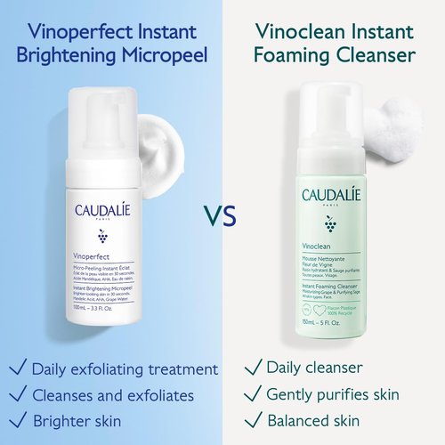 Caudalie Vinoperfect Micropeel Foam Cleanser - Instant Brightening with Mandelic Acid & AHAs | 100 mL