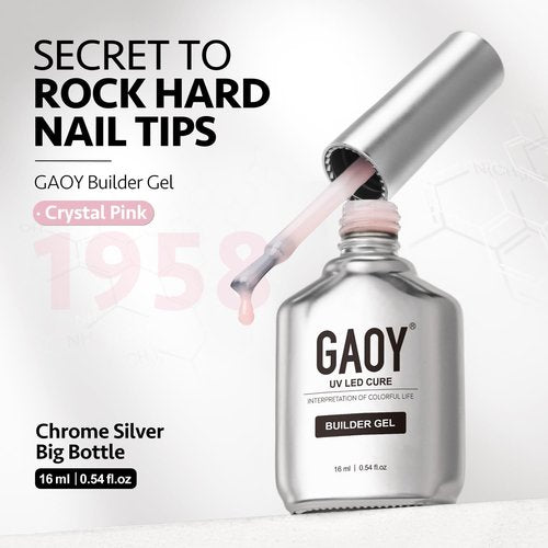 GAOY Builder Gel for Nails, 16ml Nail Strengthener in a Bottle, Nail Extension Hard Gel, Soak Off Long Lasting UV Light Cure, 1958 Crystal Pink, Base Coat Top Coat Needed