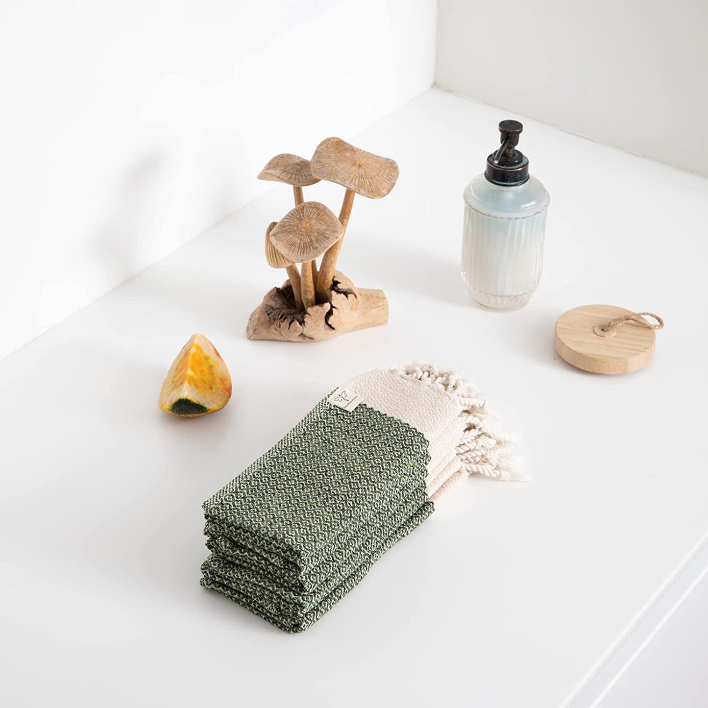 SMYRNA TURKISH COTTON Wash Cloths Pack of 6 | 12"x17" | Versatile Bath Towels for Bathroom, Hotel, SPA, Gym | Soft, Absorbent, Prewashed and Quick Dry Turkish Hand Towels, Army Green