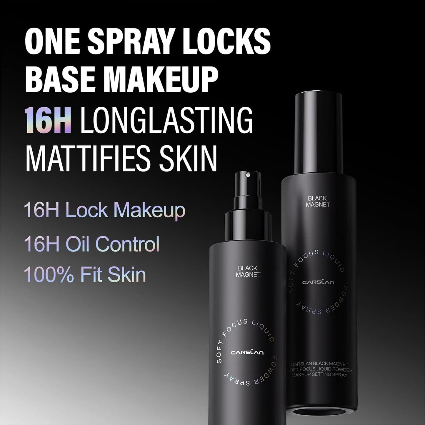 CARSLAN Black Magnet Makeup Setting Spray - 16H Long-Lasting Oil Control & Waterproof Finish | 100ml/3.4 Fl Oz