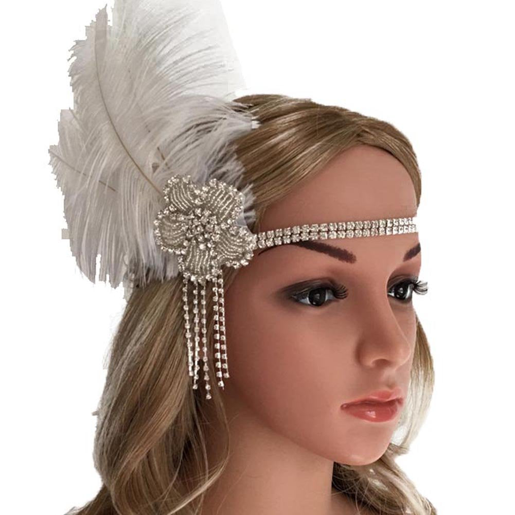 Song Qing 1920s Rhinestone Flapper Feather Headpiece Roaring 20s Great Gatsby Fascinators Accessories for Women