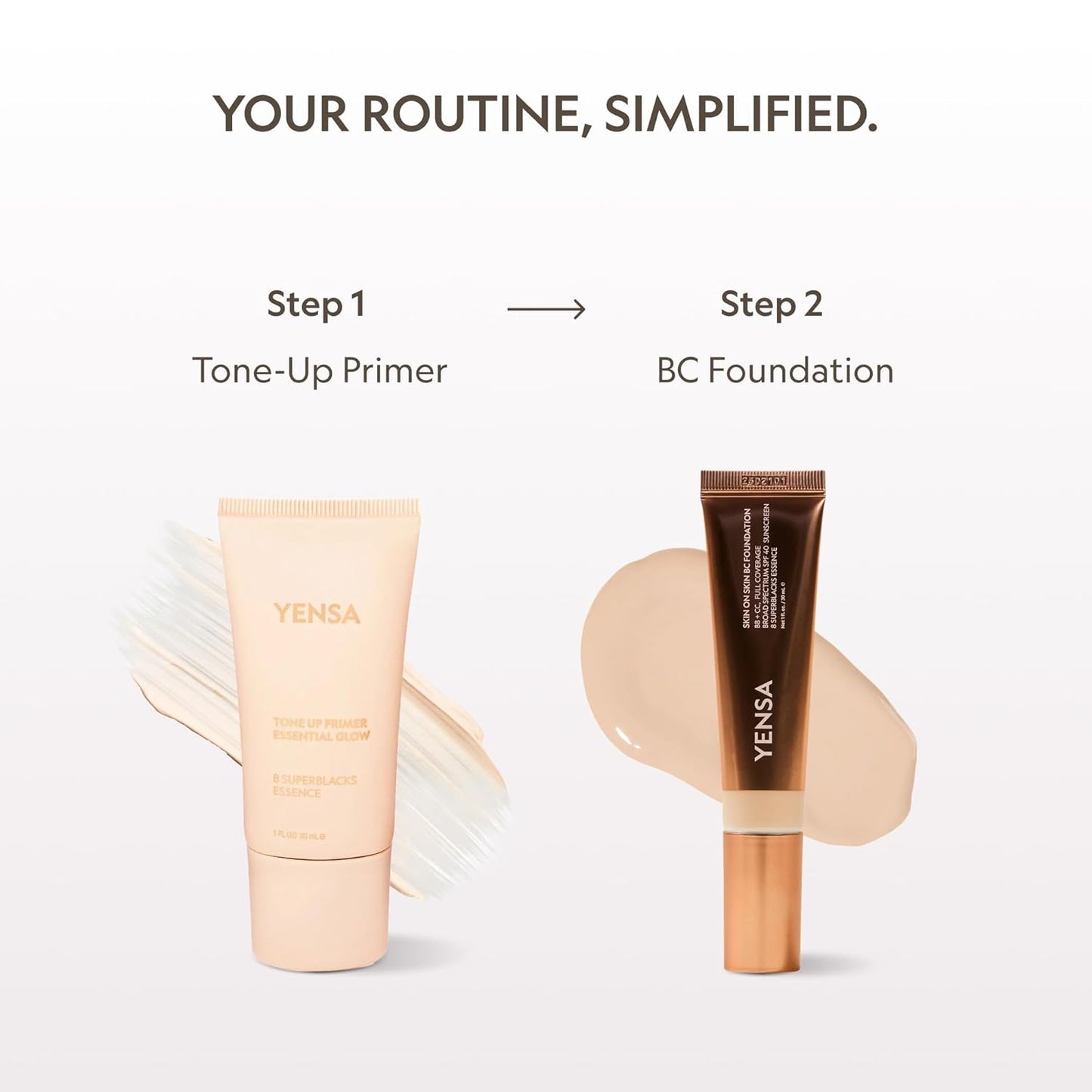 YENSA Skin on Skin BC Foundation Makeup - Full Coverage CC & BB Cream with SPF 40 - Deep Warm (1 oz)