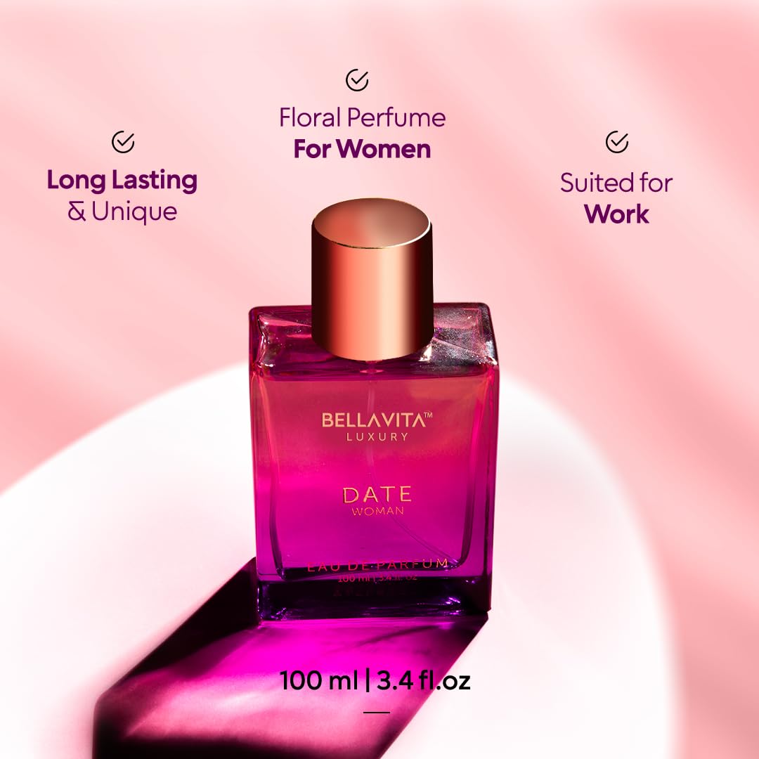 Bellavita Luxury DATE Eau de Parfum - 100 ml | Floral Women's Perfume with Pink Pepper & Jasmine Notes