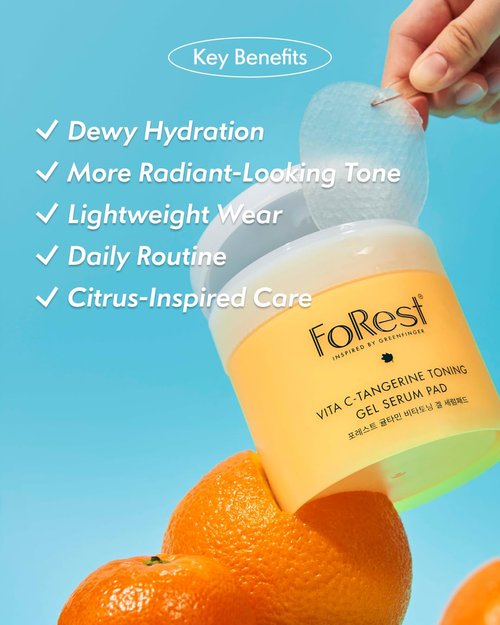 FOREST Vita C-Tangerine Gel Serum Pads - 75 Pads for Glass Skin Texture with Niacinamide & Mandarin Extract