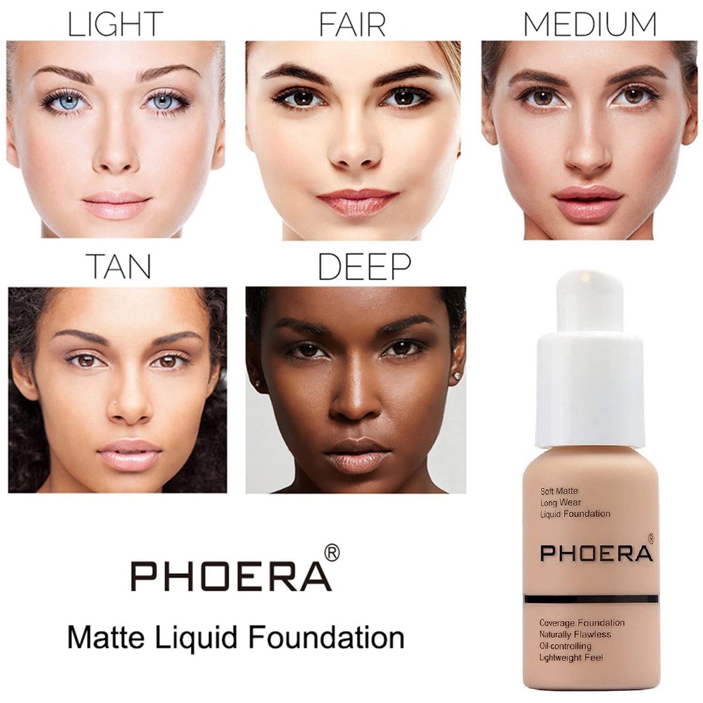 PHOERA Foundation, PHOERA Matte Liquid Foundation,PHOERA Makeup for Women, PHOERA Foundation Full Coverage Concealer, 30ml 24HR Matte Oil Control Concealer (106 - Warm Sun)