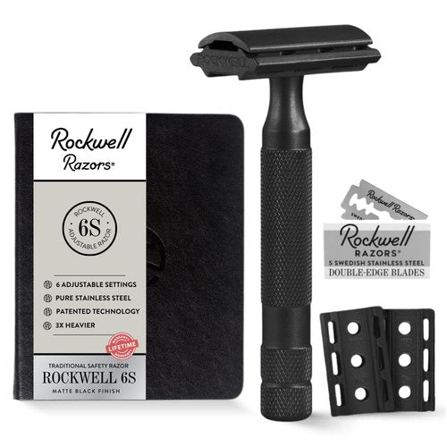 Rockwell Razors 6S Adjustable Black Stainless Steel Safety Razor - 6 Settings for Custom Shaves | Reduces Razor Burn