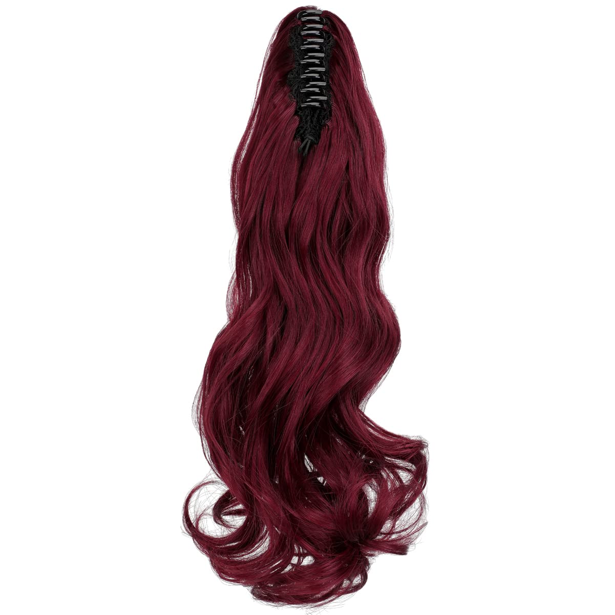 FELENDY Ponytail Extension Claw 18" 20" Curly Wavy Straight Clip in Hairpiece One Piece A Jaw Long Pony Tails for Women Wine Red