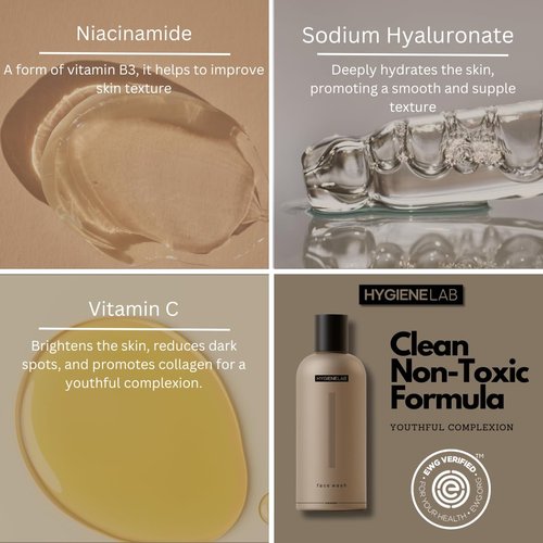 HygieneLab Face Wash - EWG Verified Gentle Hydrating Cleanser with Aloe & Vitamin C (5 fl oz)