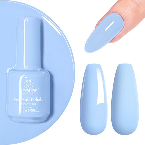 Beetles Blue Gel Polish - 15ML/0.51Fl Oz, Pastel Light Blue Gel Nail Polish, Soak Off UV LED Lamp Pastel Nails Art, Long-Lasting Manicure Salon DIY Home Spring Nails - Gifts for Her