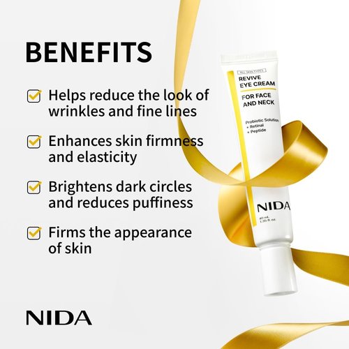 NIDA Revive Eye Cream - Probiotic Retinal Peptide Formula for Wrinkles & Fine Lines | 1.35 fl. oz. (40ml)